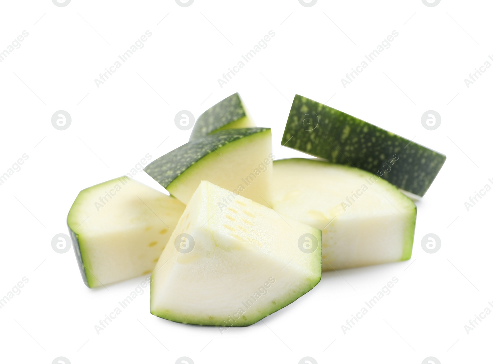 Photo of Cut green ripe zucchini isolated on white