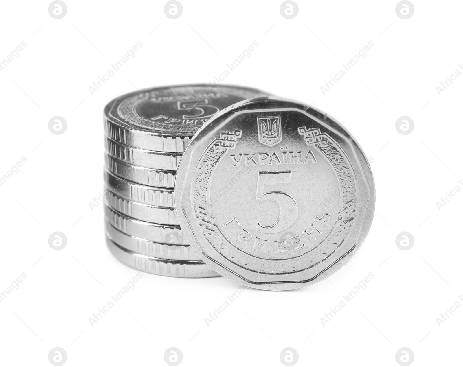 Photo of Ukrainian coins isolated on white. National currency