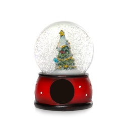 Snow globe with Christmas tree isolated on white