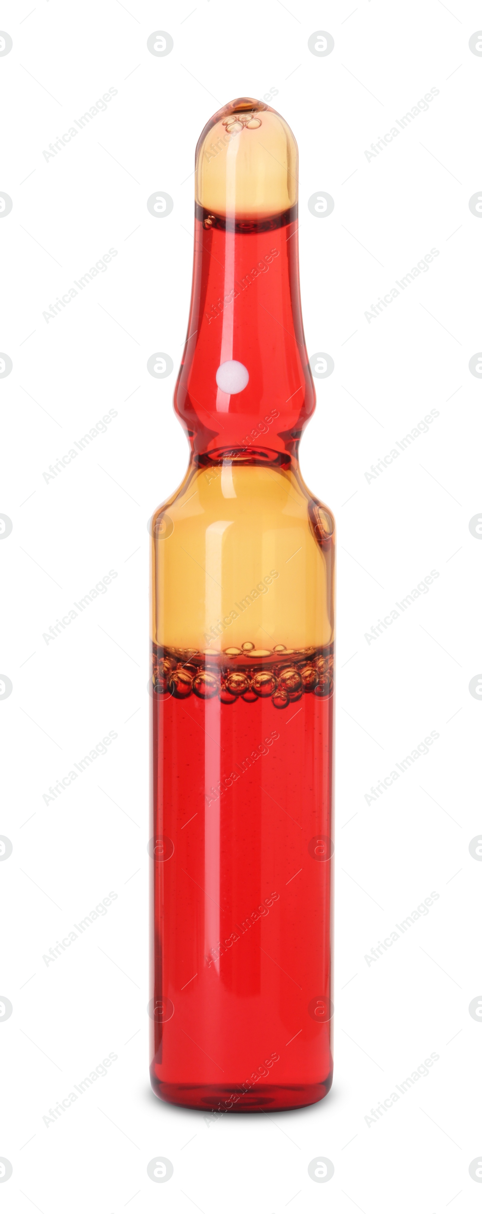 Photo of One glass ampoule with liquid isolated on white