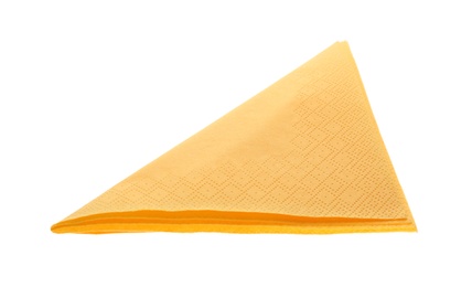 Photo of Folded yellow clean paper tissue isolated on white