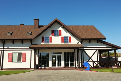 Photo of Beautiful view of stylish building on sunny day