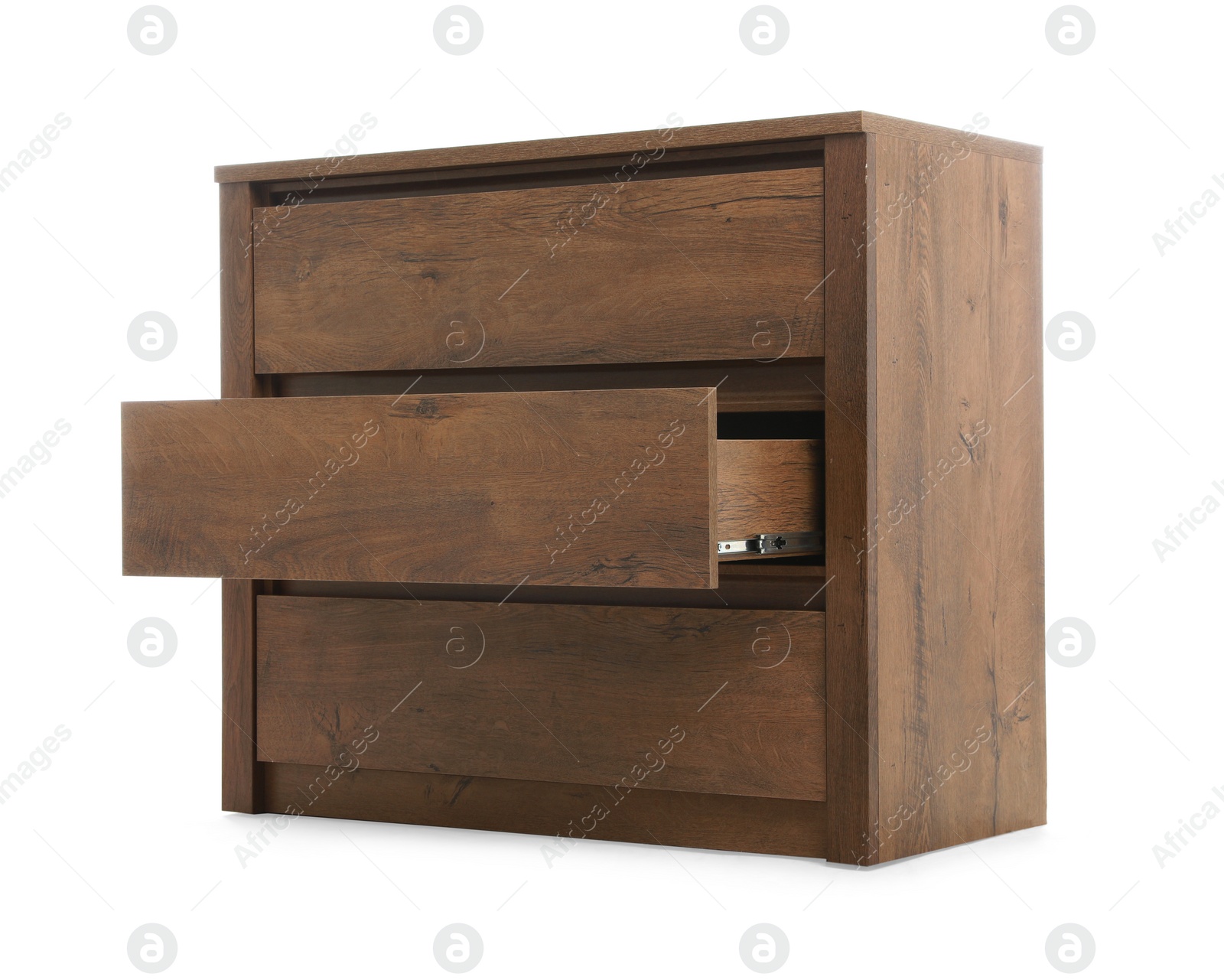 Photo of Wooden chest of drawers isolated on white