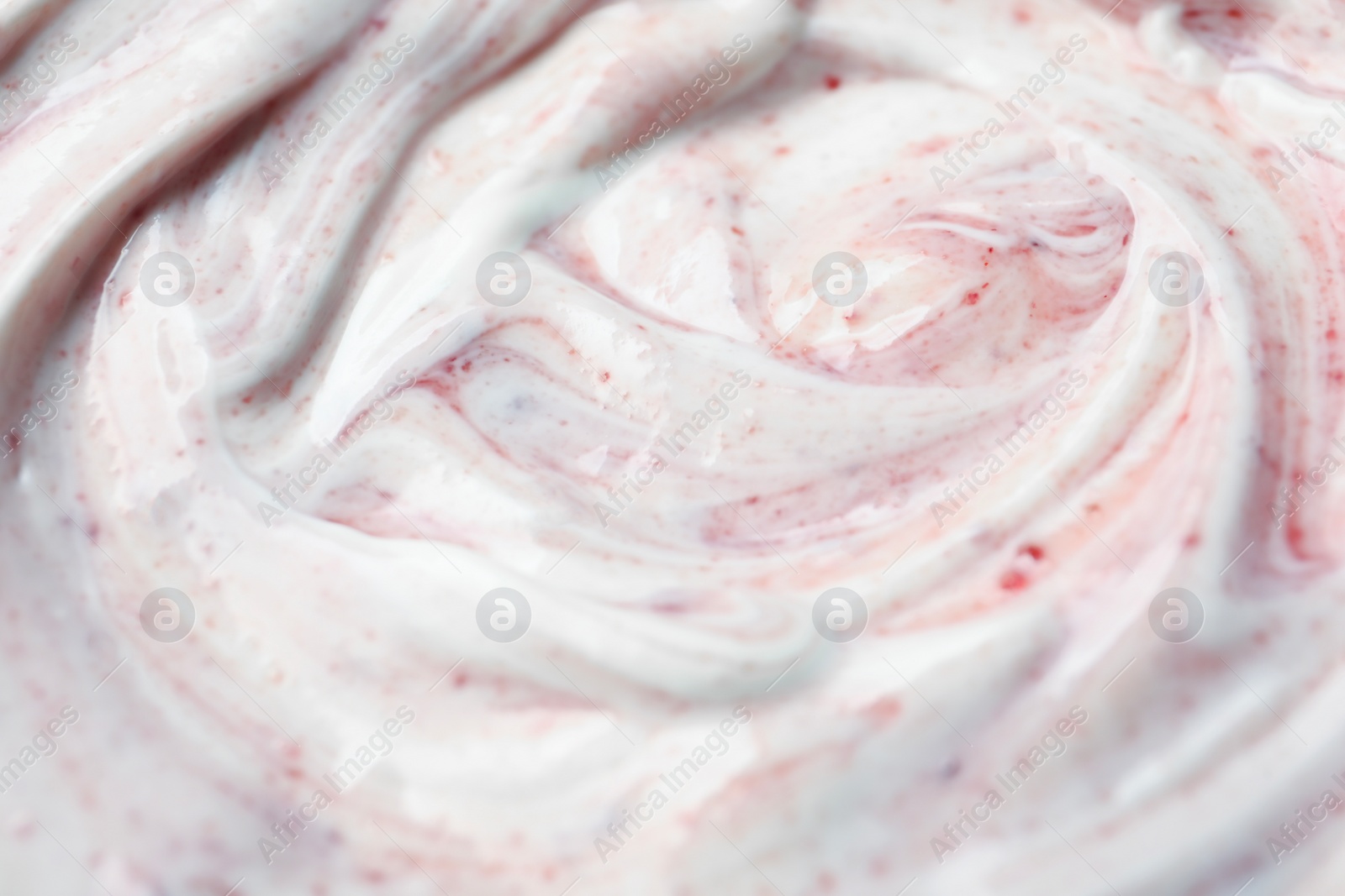 Photo of Tasty yoghurt with jam as background, closeup