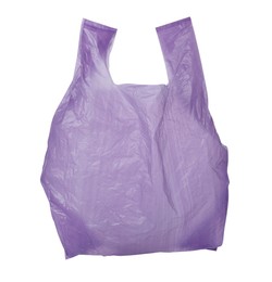 Photo of One purple plastic bag isolated on white