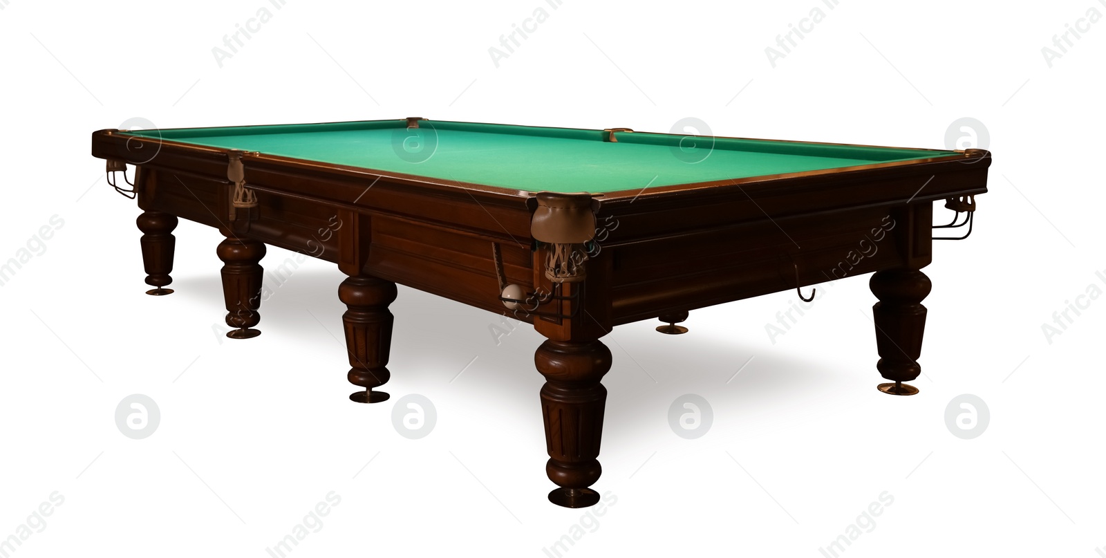 Image of Empty green billiard table on white background