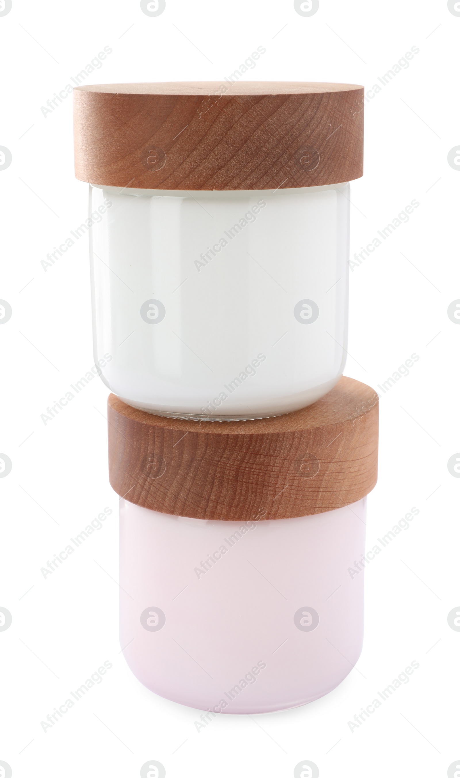 Photo of Jars of face cream isolated on white