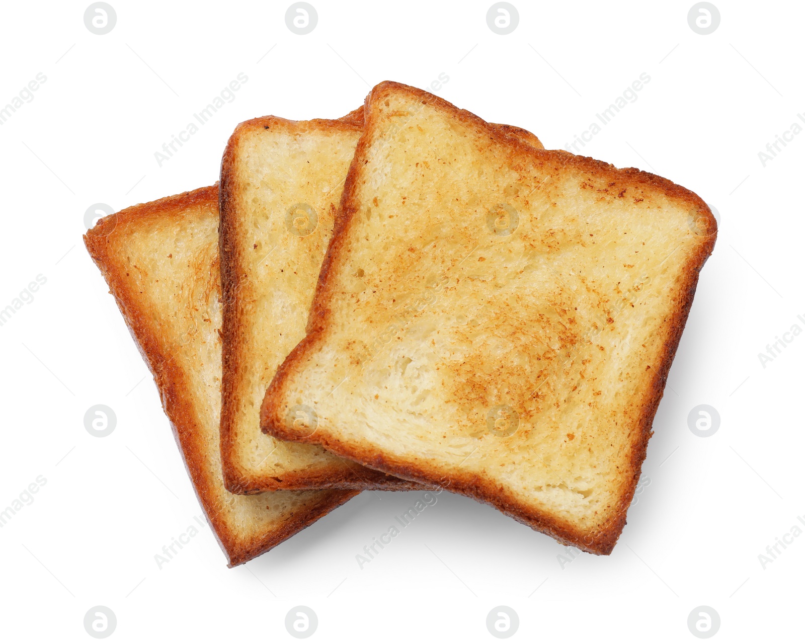 Photo of Pieces of fresh toast bread isolated on white, top view