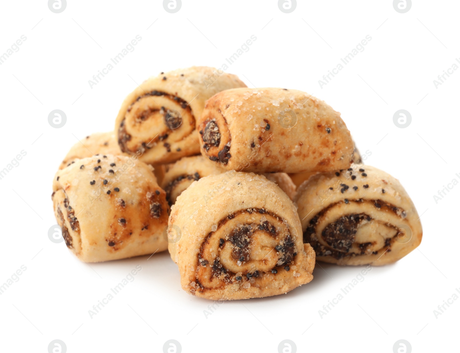 Photo of Freshly baked poppy seed cookies isolated on white