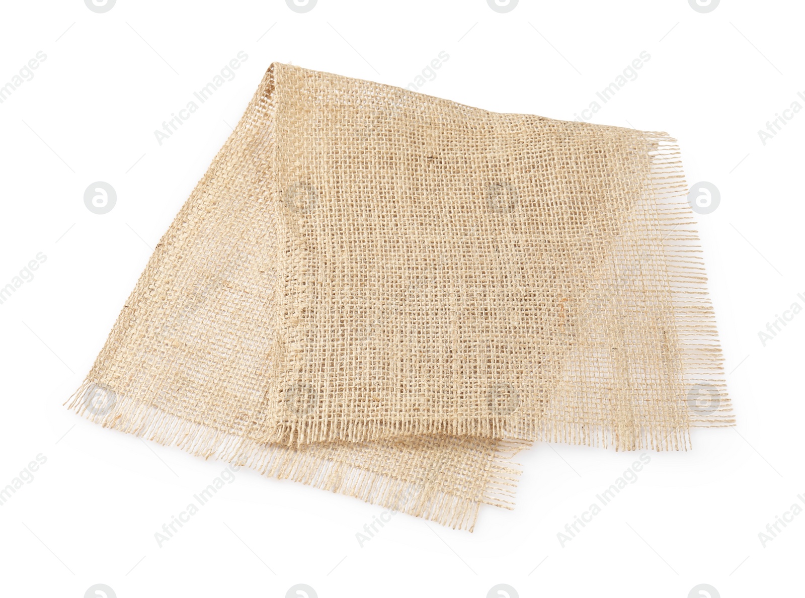 Photo of Piece of burlap fabric isolated on white