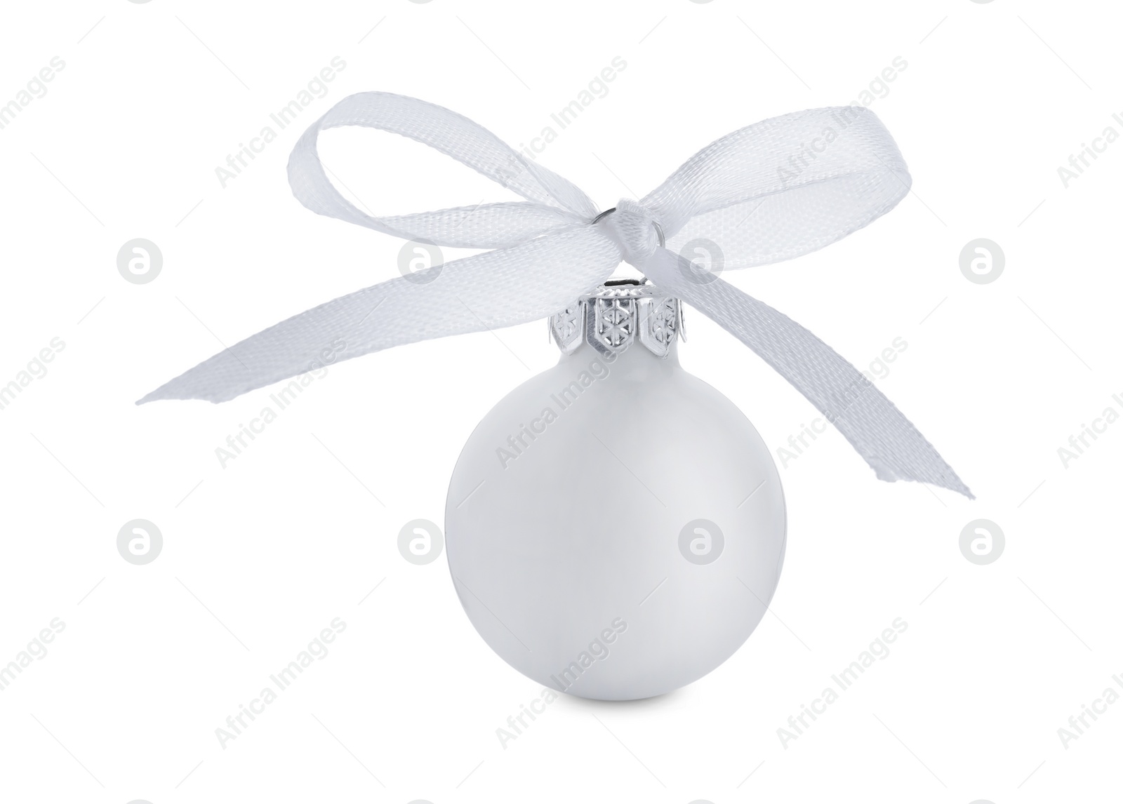 Photo of Beautiful Christmas ball with ribbon isolated on white
