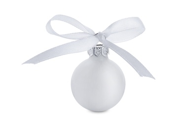 Beautiful Christmas ball with ribbon isolated on white