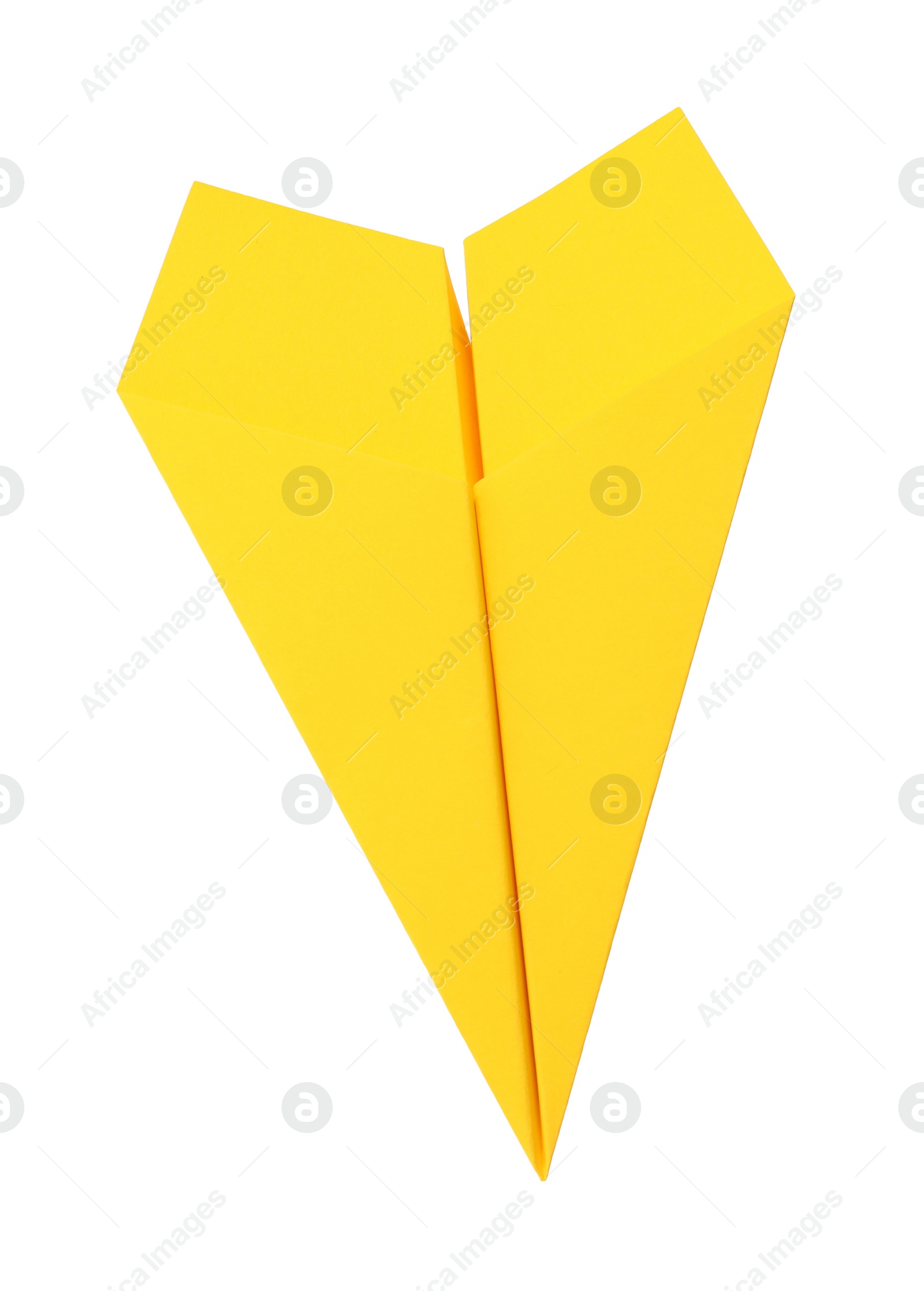 Photo of Handmade yellow paper plane isolated on white