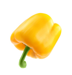 Photo of Ripe yellow bell pepper isolated on white