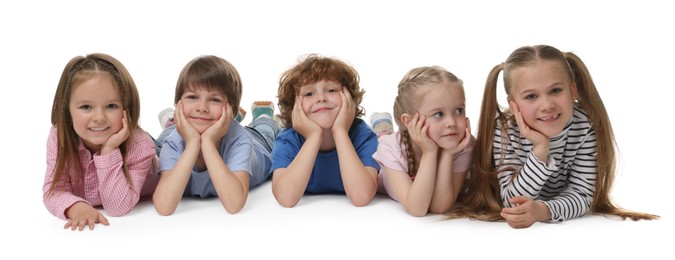 Group of cute children posing on white background