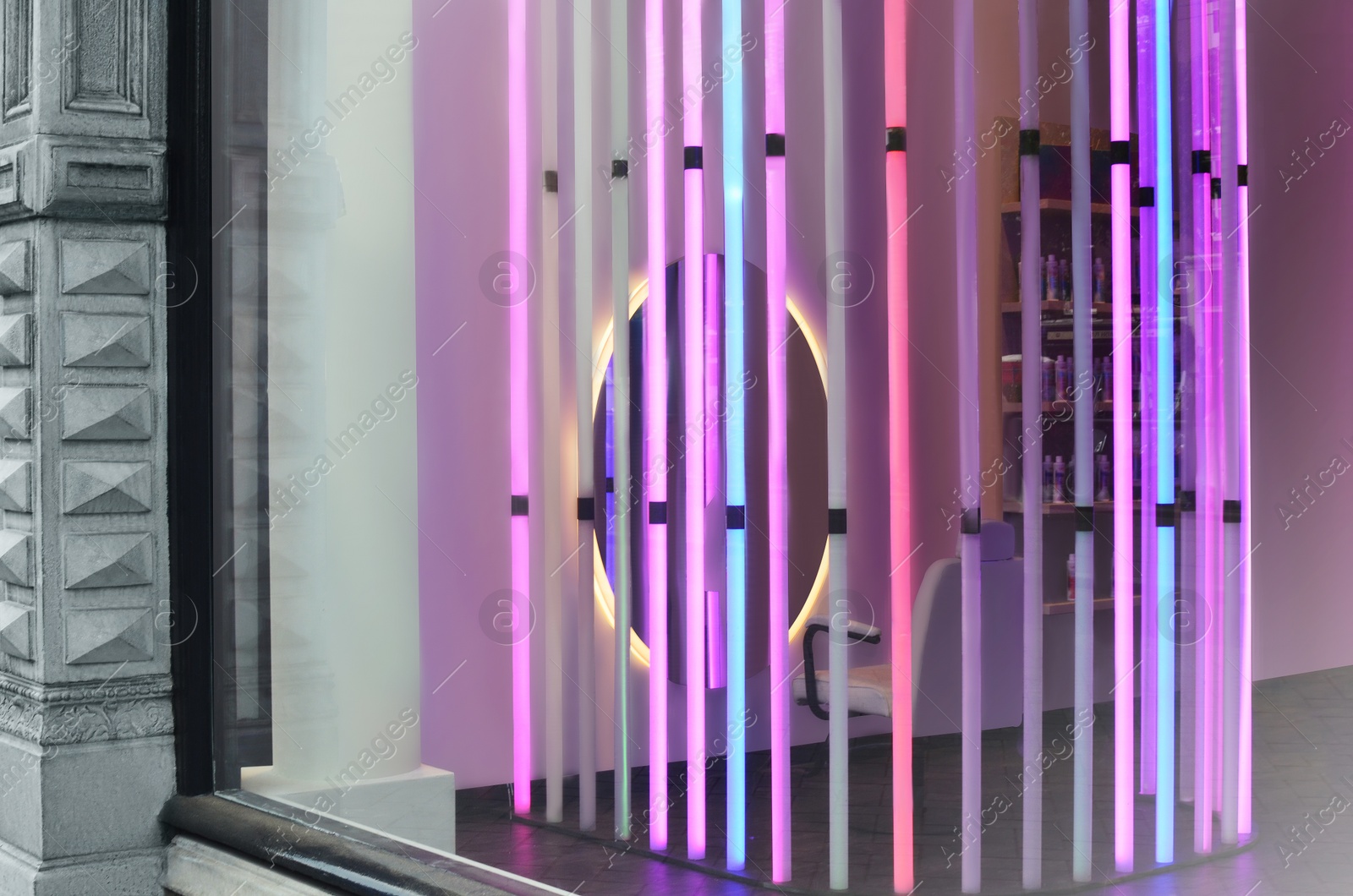 Photo of Storefront of shop with creative modern illumination