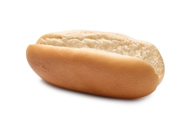 Photo of Fresh cut bun for hot dog on white background