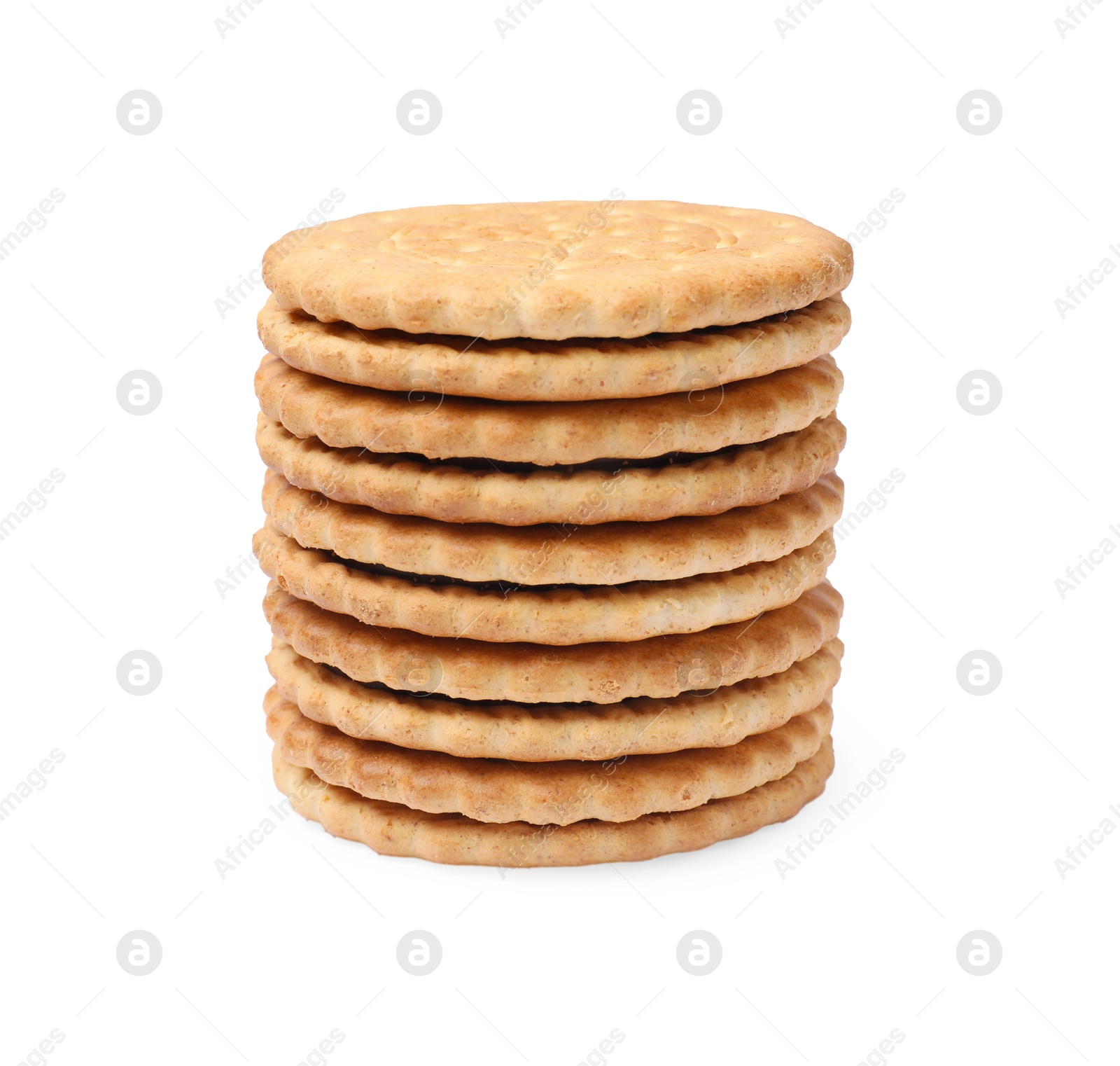 Photo of Stack of tasty sandwich cookies isolated on white