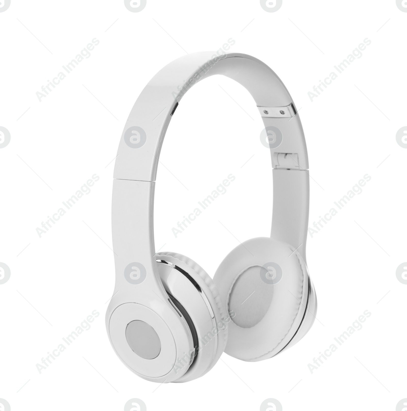 Photo of Stylish modern headphones with earmuffs on white background