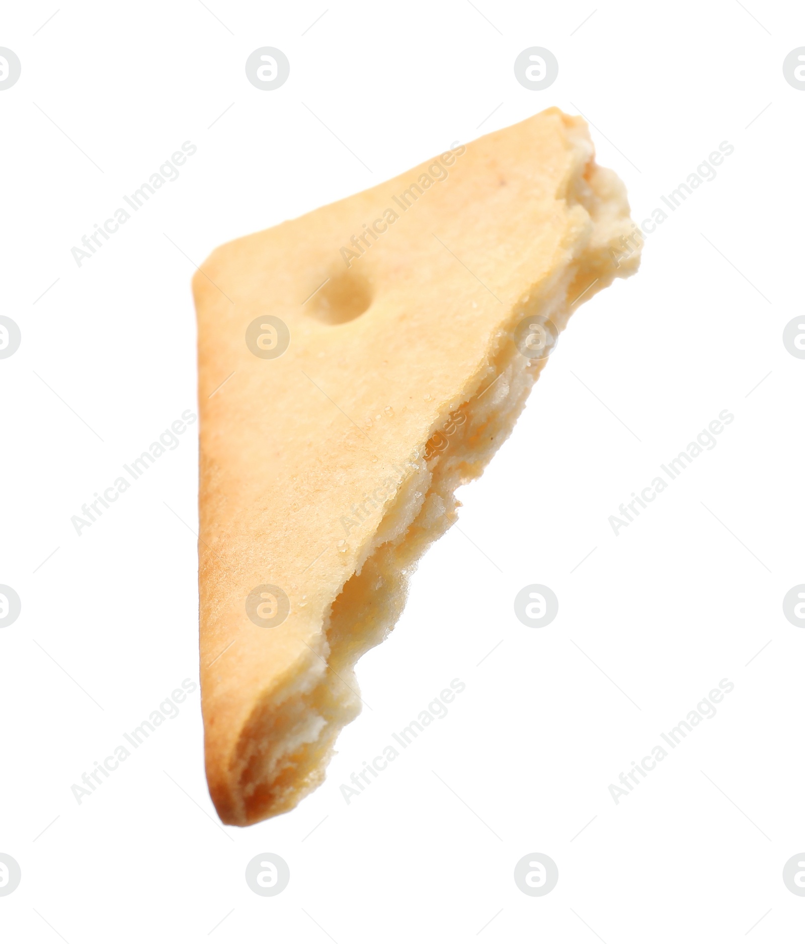 Photo of Piece of tasty cracker isolated on white