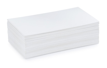 Stack of business cards on white background. Mockup for design