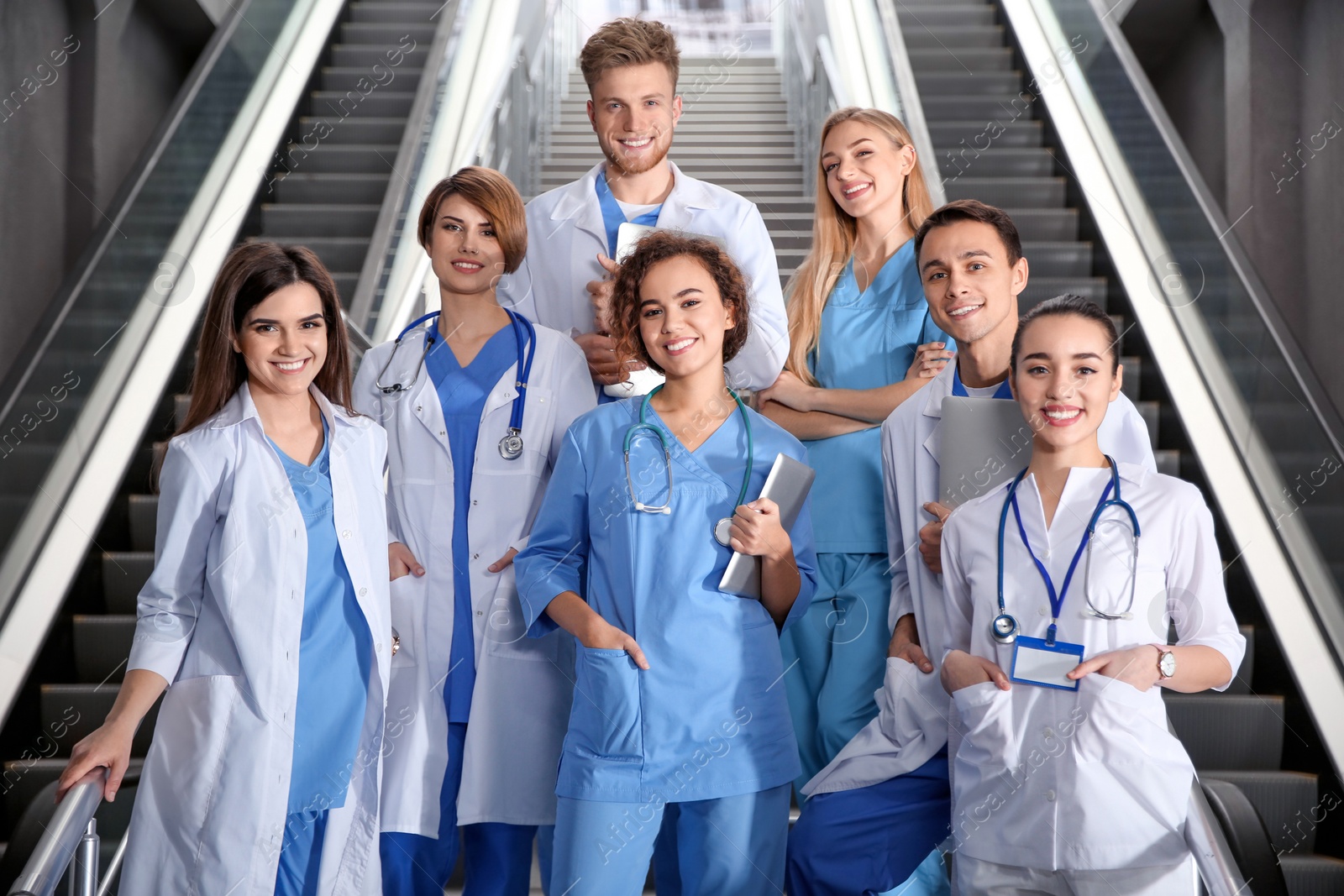 Photo of Group of medical students in college hallway