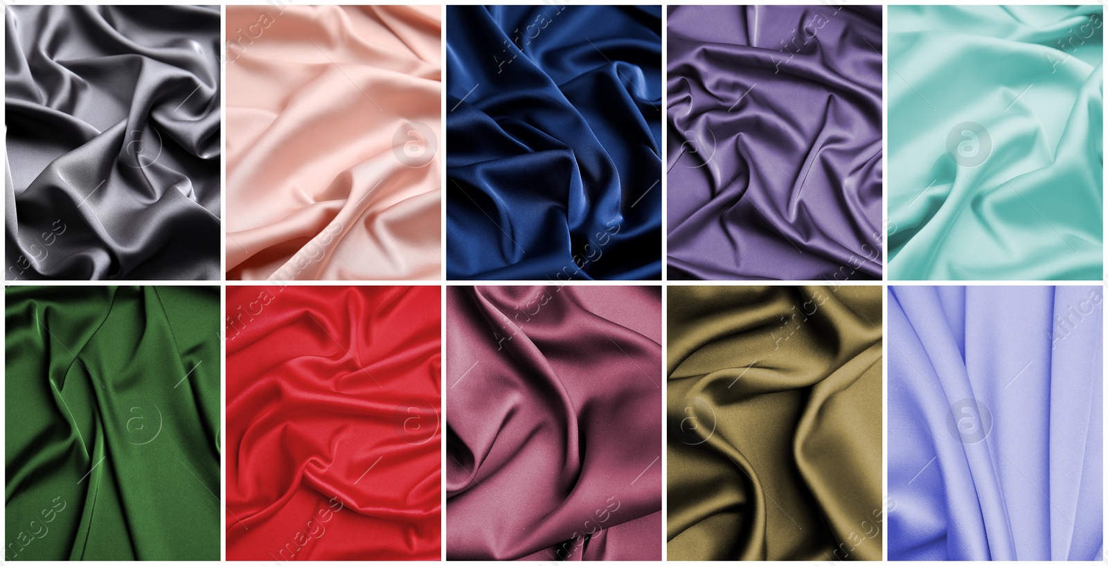 Image of Set with samples of different delicate silk fabrics. Banner design