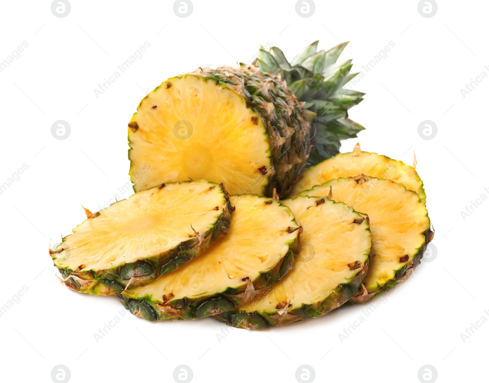 Photo of Tasty raw cut pineapple on white background