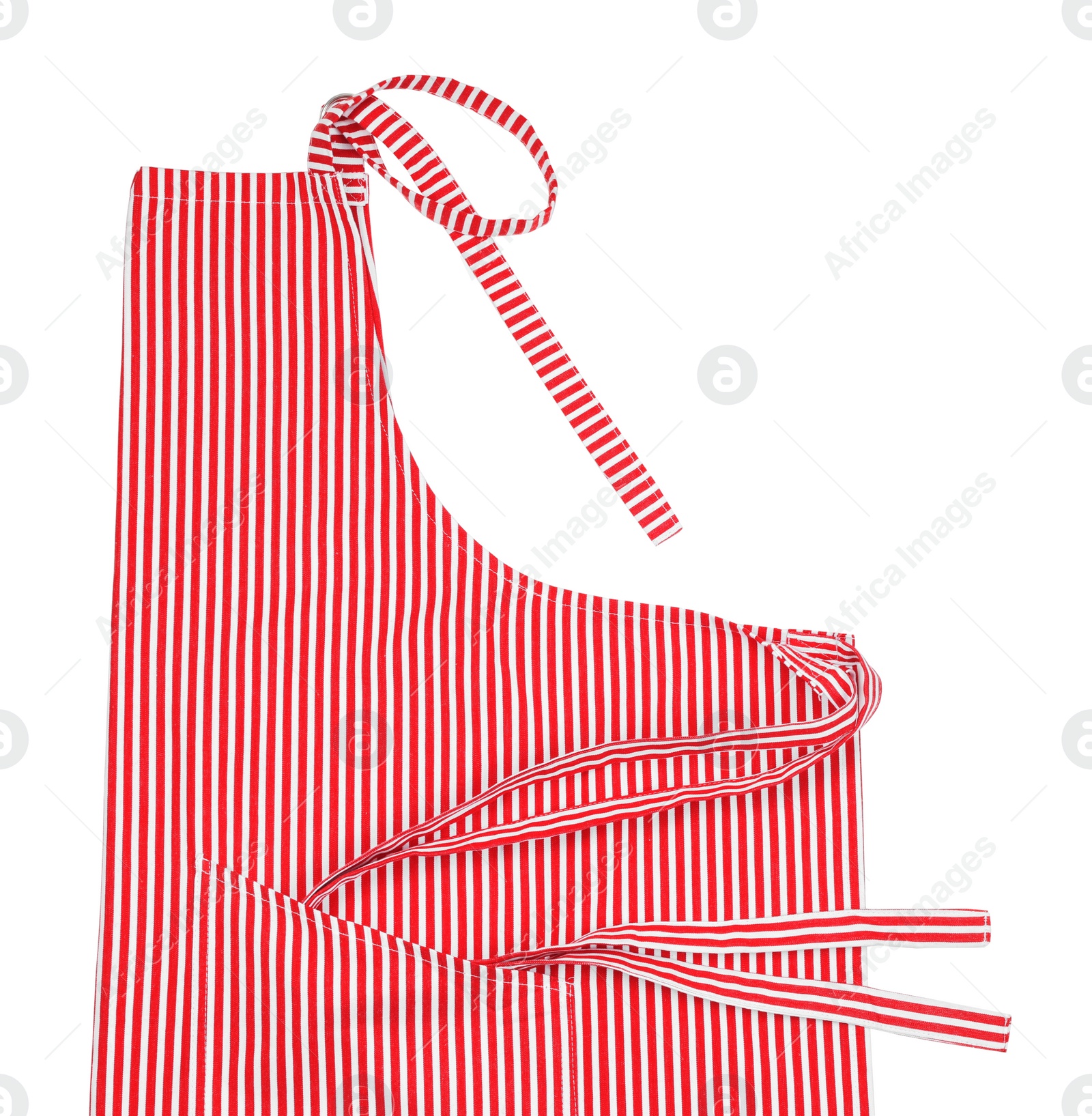 Photo of Red striped kitchen apron isolated on white