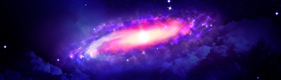 Image of Shiny galaxy and stars in celestial cosmos, banner design