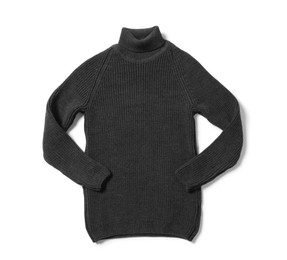 Stylish dark knitted sweater isolated on white, top view