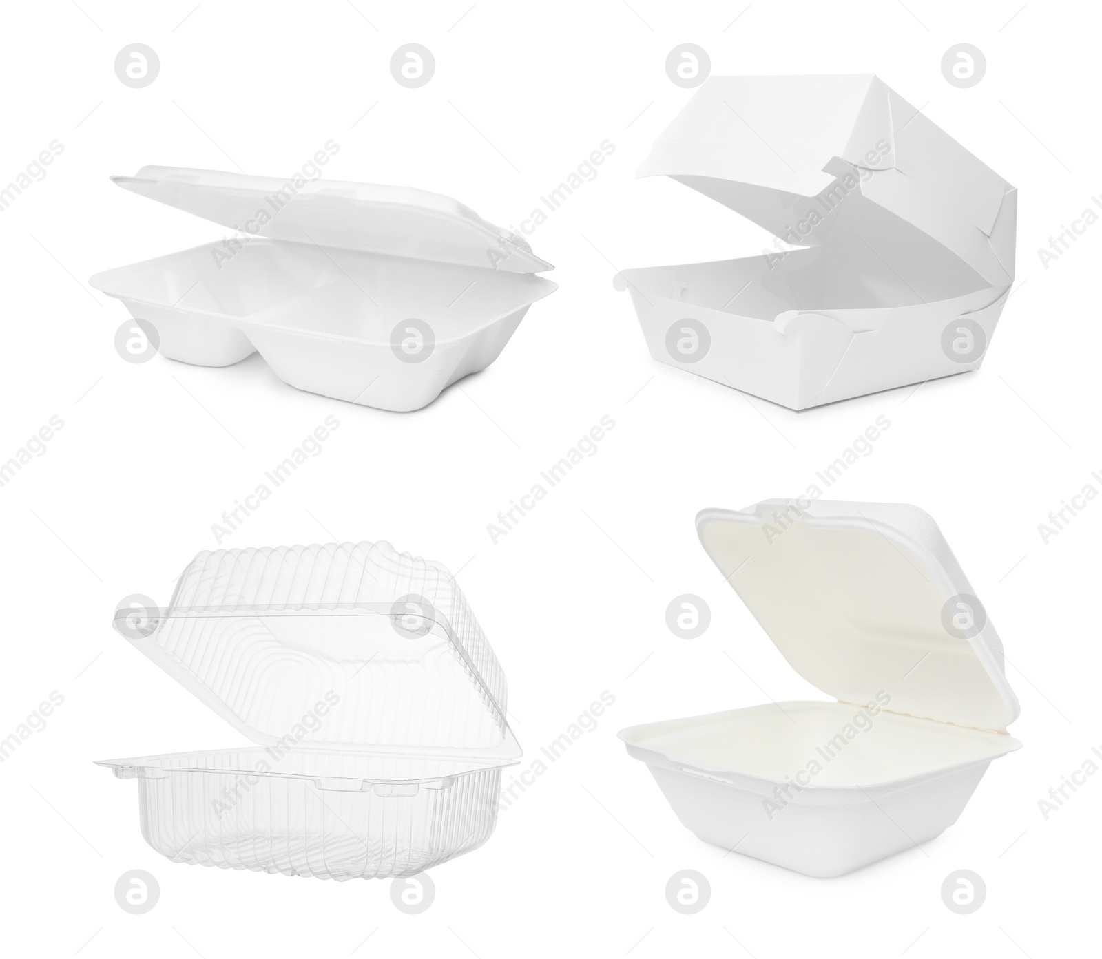 Image of Set with different containers for food on white background