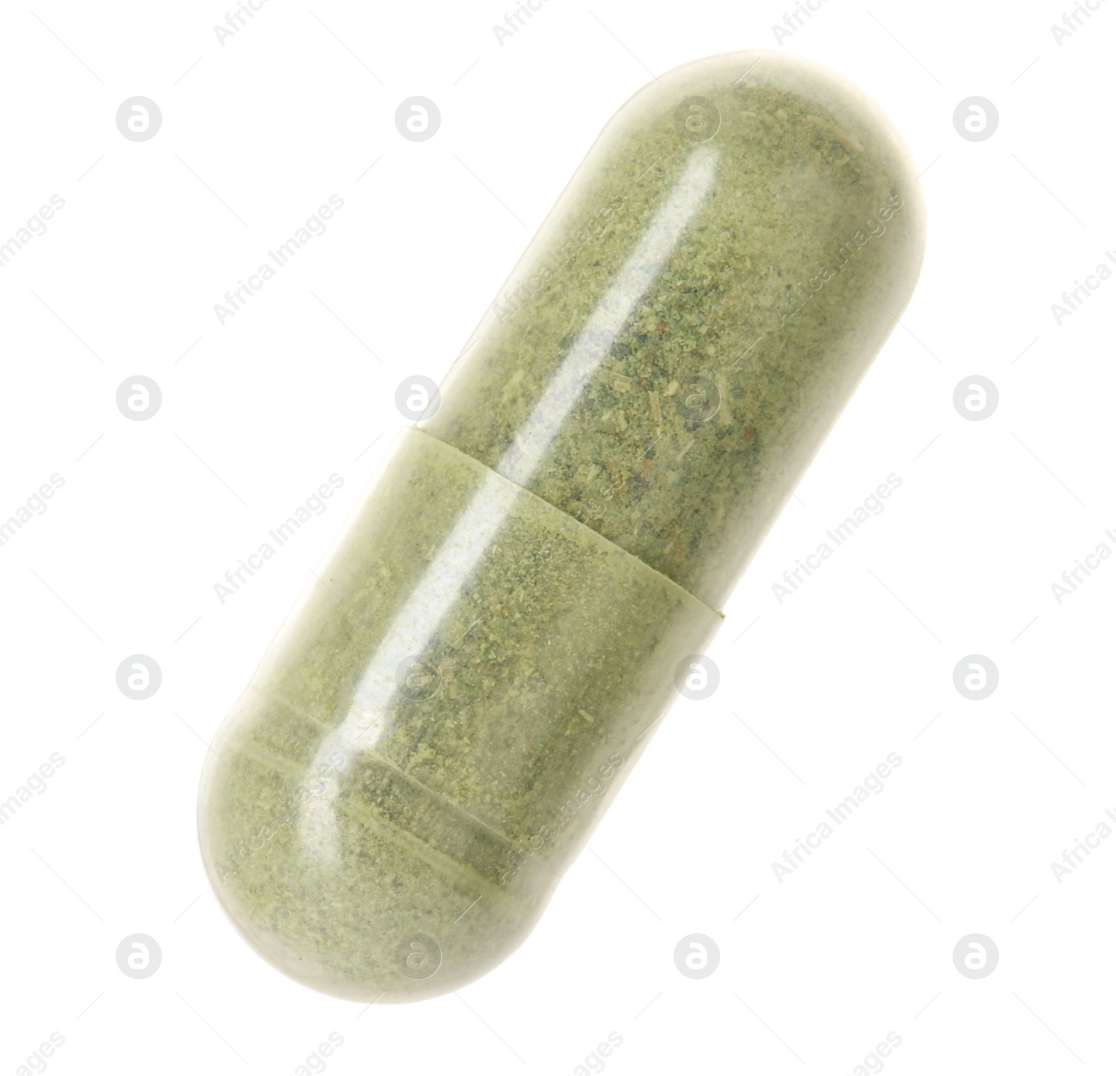 Photo of One vitamin capsule isolated on white. Health supplement