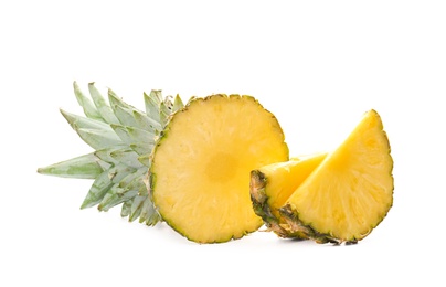 Photo of Cut fresh pineapple on white background