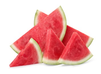 Image of Slices of delicious ripe seedless watermelon on white background 