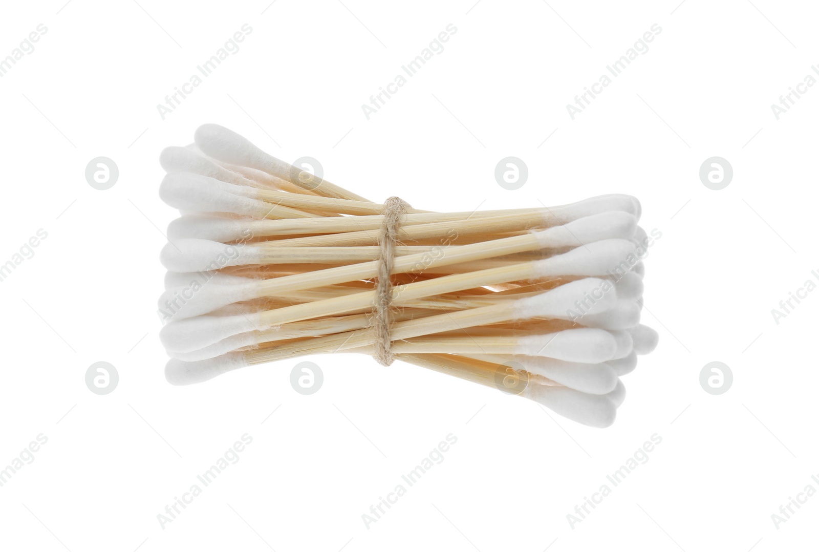 Photo of Bunch of wooden cotton buds isolated on white