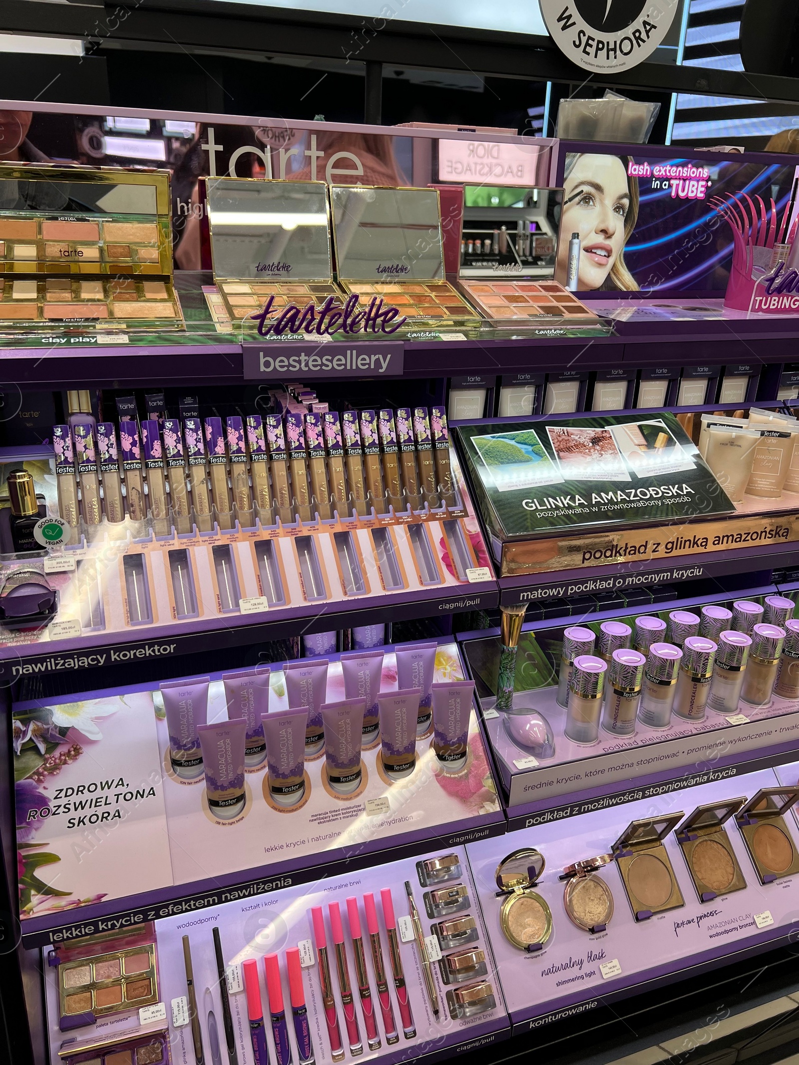 Photo of WARSAW, POLAND - JULY 17, 2022: Cosmetic products on display in Tarte retail store