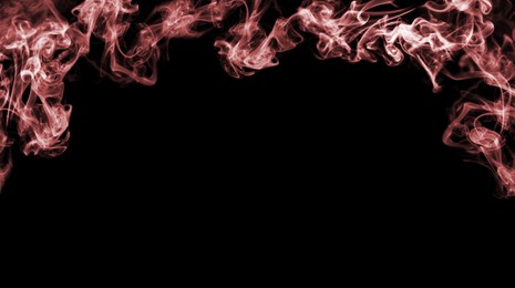 Image of Frame of smoke on black background, space for text. Banner design