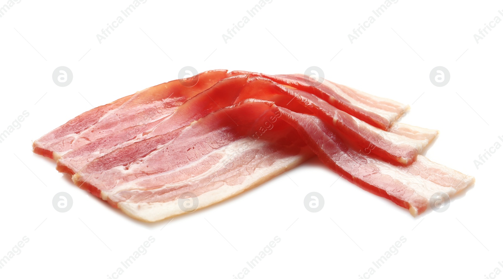 Photo of Raw bacon on white background