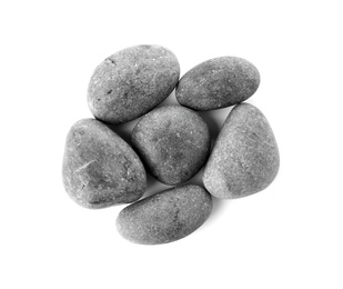 Photo of Spa stones on white background, top view