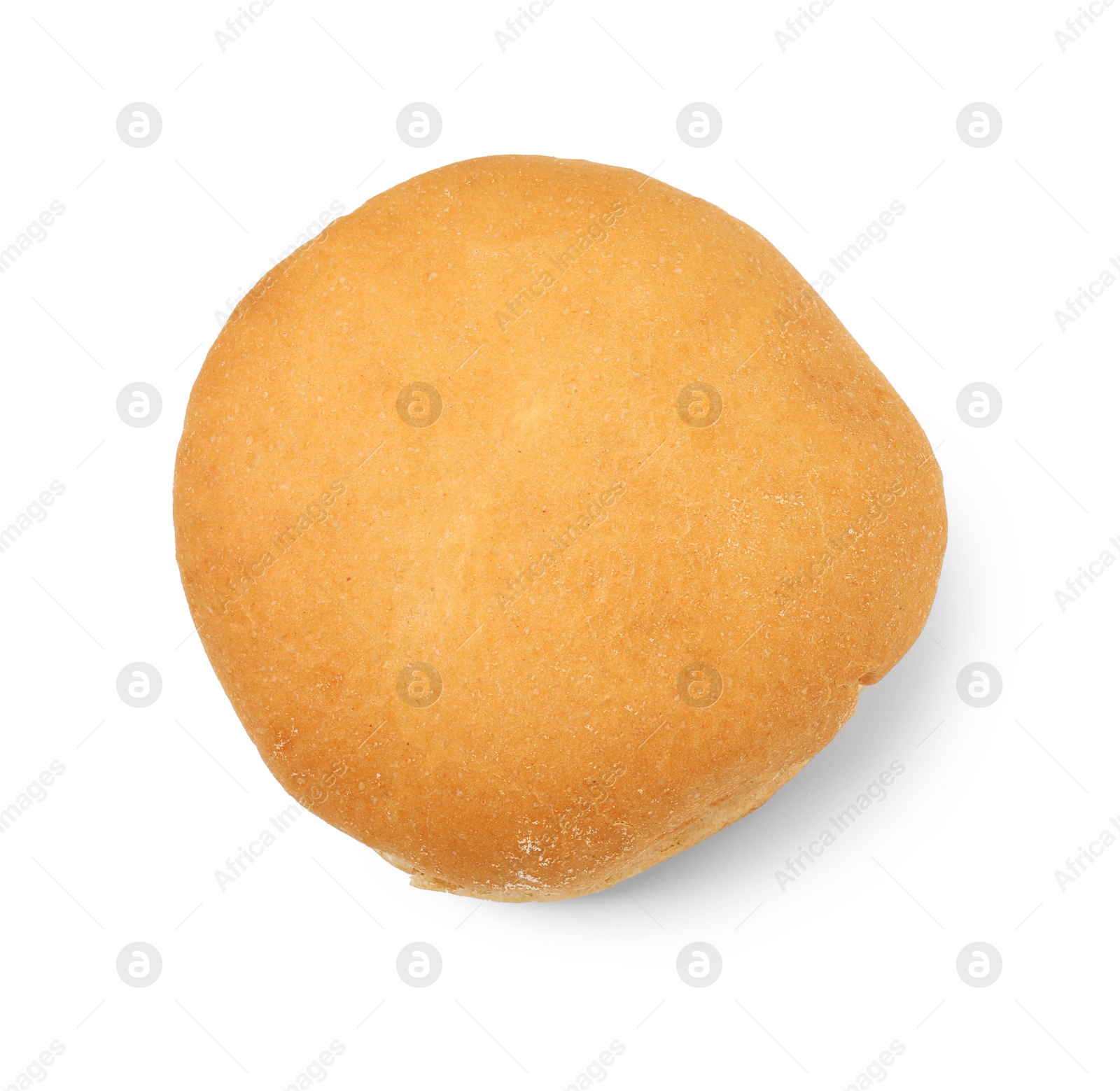 Photo of One fresh hamburger bun isolated on white, top view