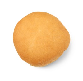 Photo of One fresh hamburger bun isolated on white, top view