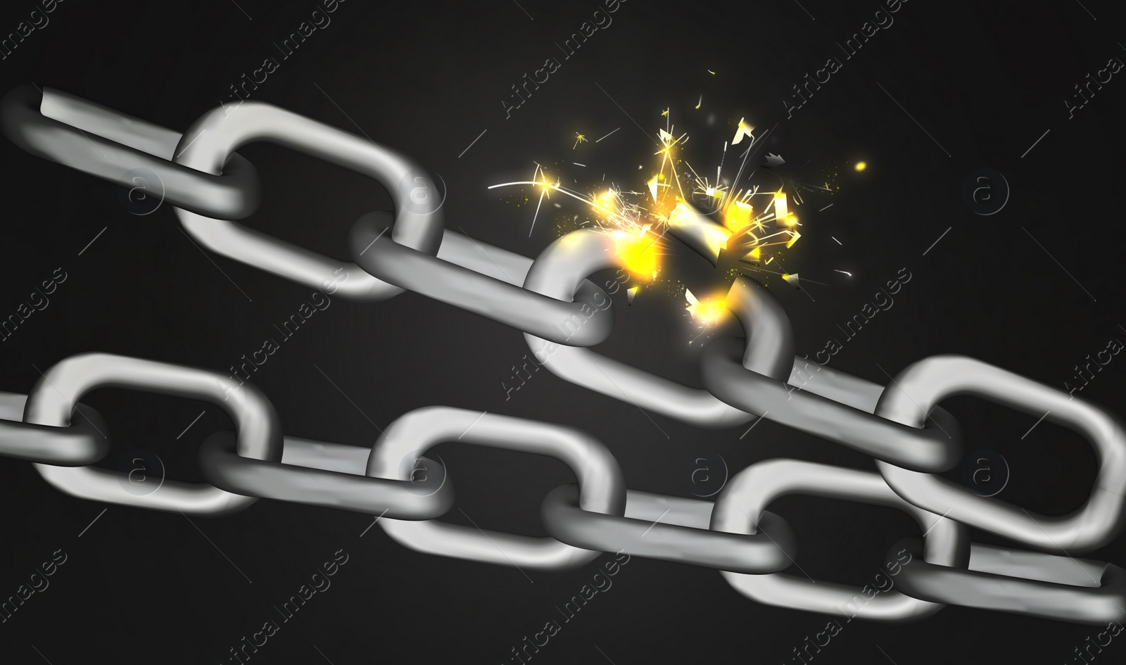 Image of Broken metal chain on black background. Freedom concept 