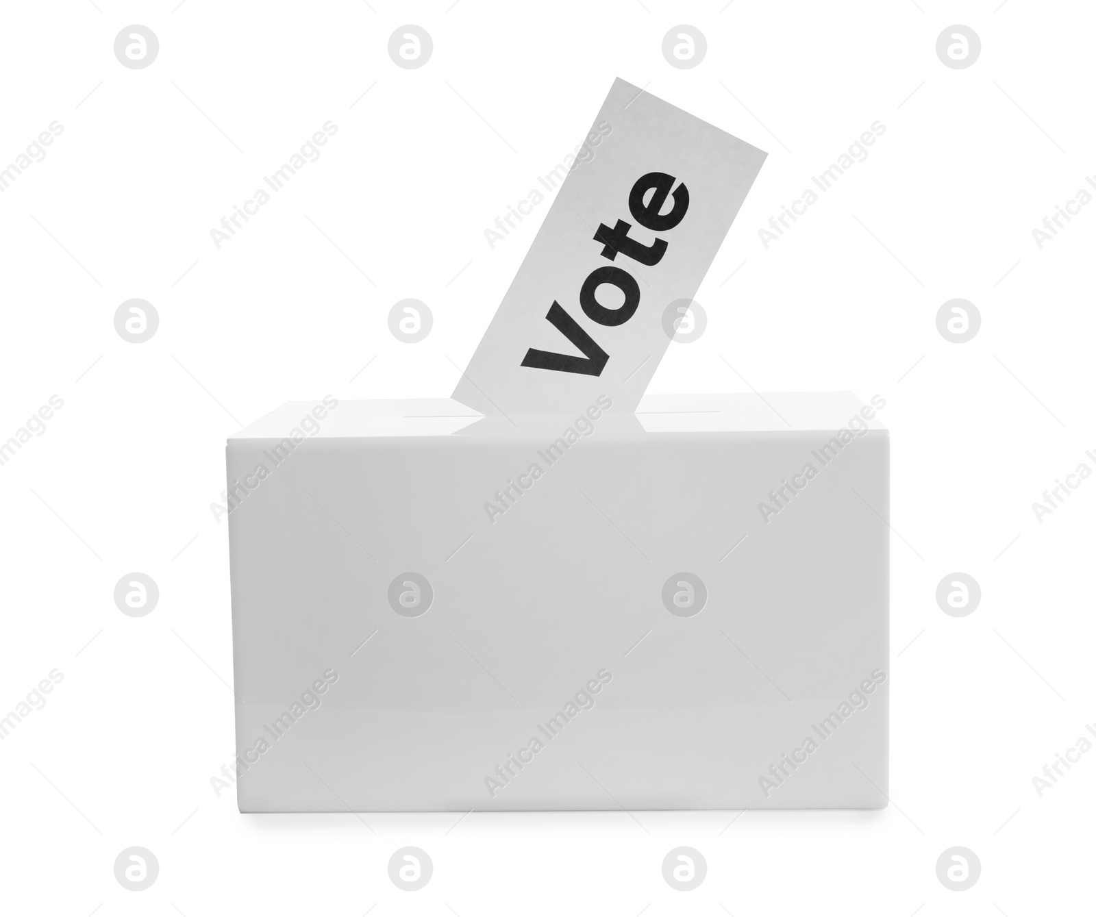 Photo of Ballot box with vote on white background. Election time