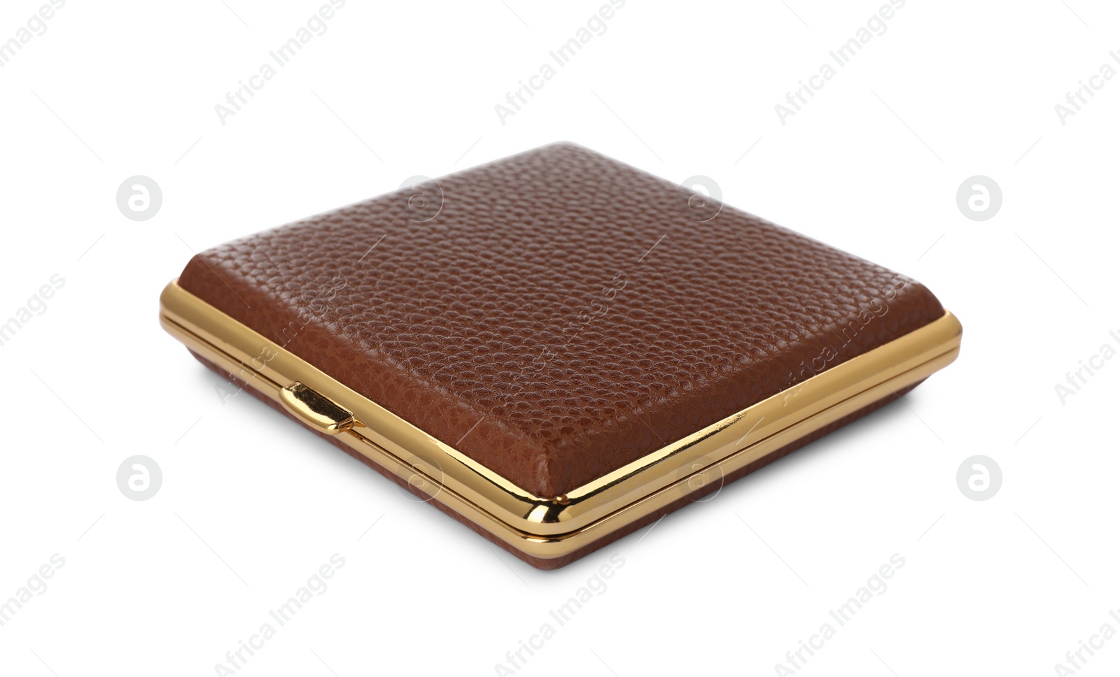 Photo of Stylish leather cigarette case isolated on white