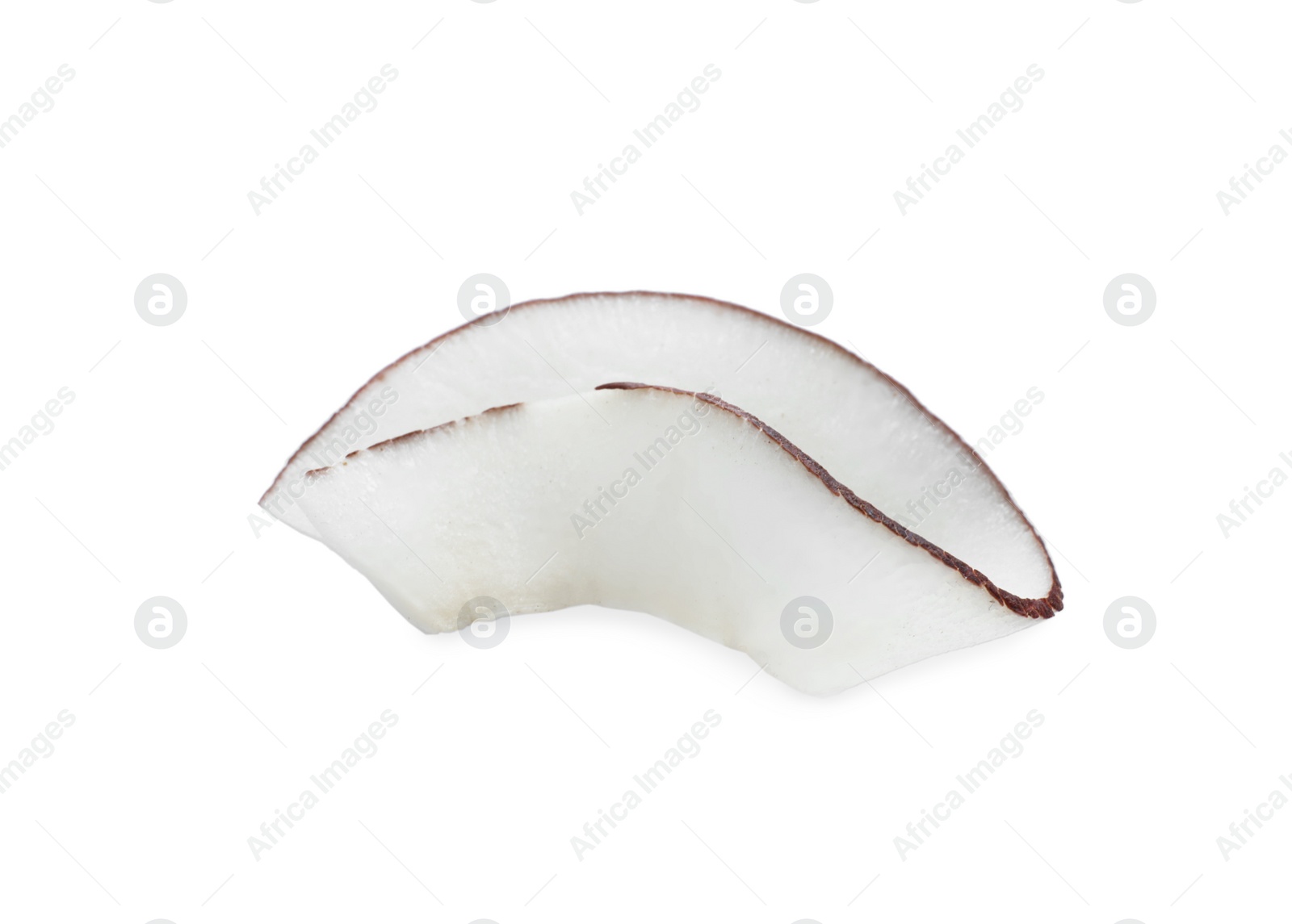 Photo of Tasty fresh coconut flake isolated on white, top view