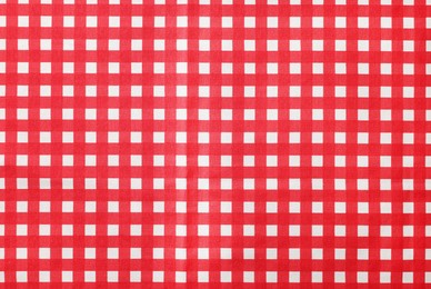 Photo of Red checkered tablecloth as background, top view