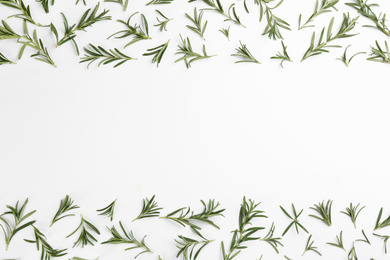 Photo of Composition with fresh rosemary on white background, top view