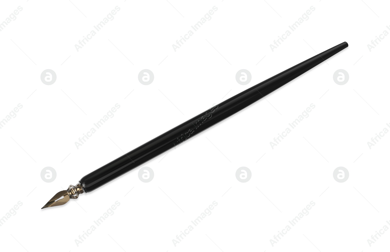 Photo of Elegant black fountain pen on white background