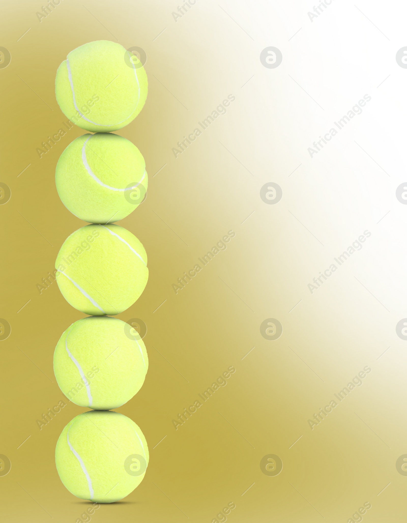 Image of Stack of tennis balls on dusty gold background. Space for text